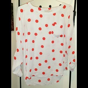 Loft Cream and Red Polka Dot Blouse Size XS